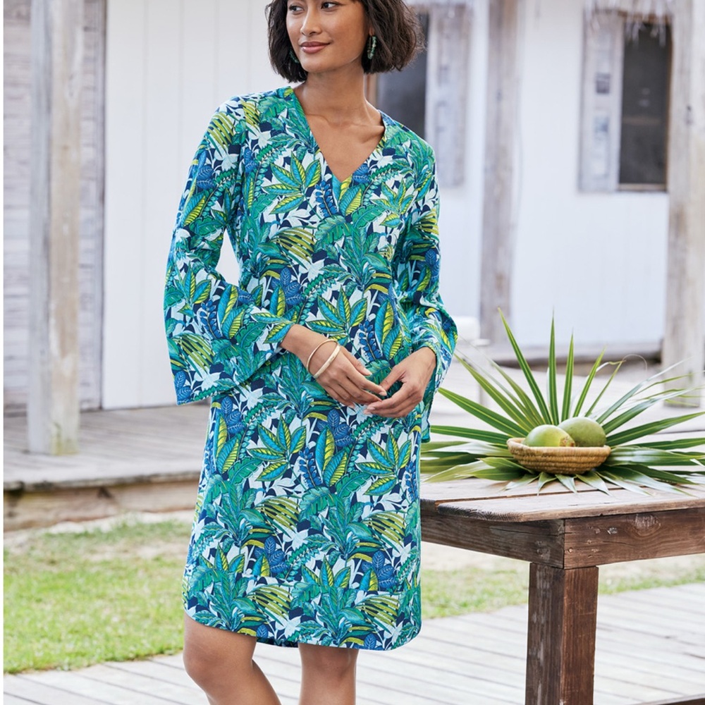 🌹 Soft Surroundings Green and Blue Leaf Pattern Dress size 2X